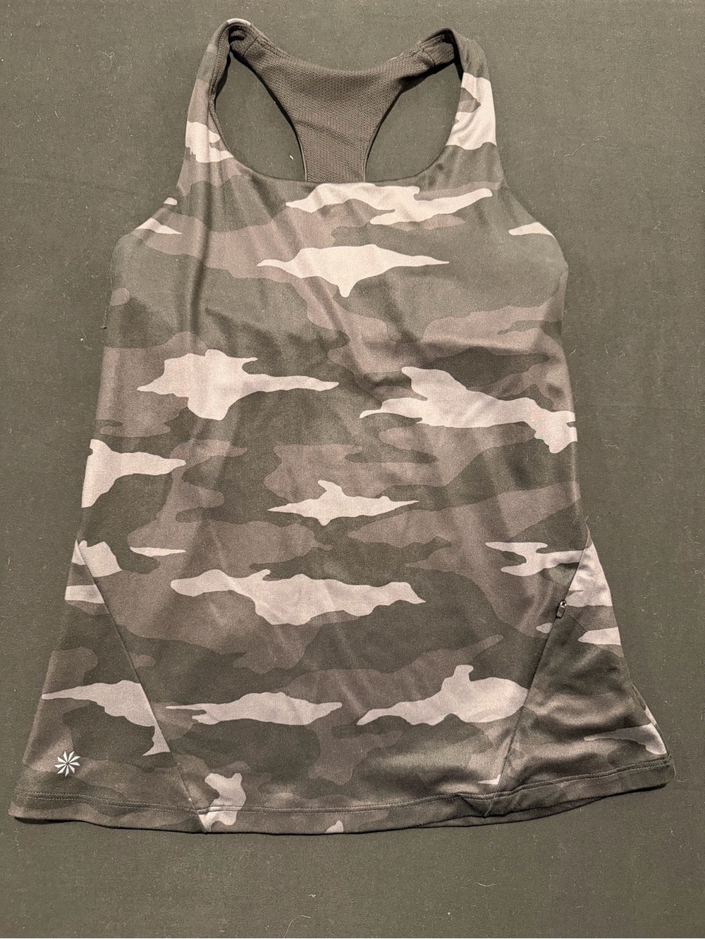 Athleta Womens Gray Camo Racerback Tank Top built in bra